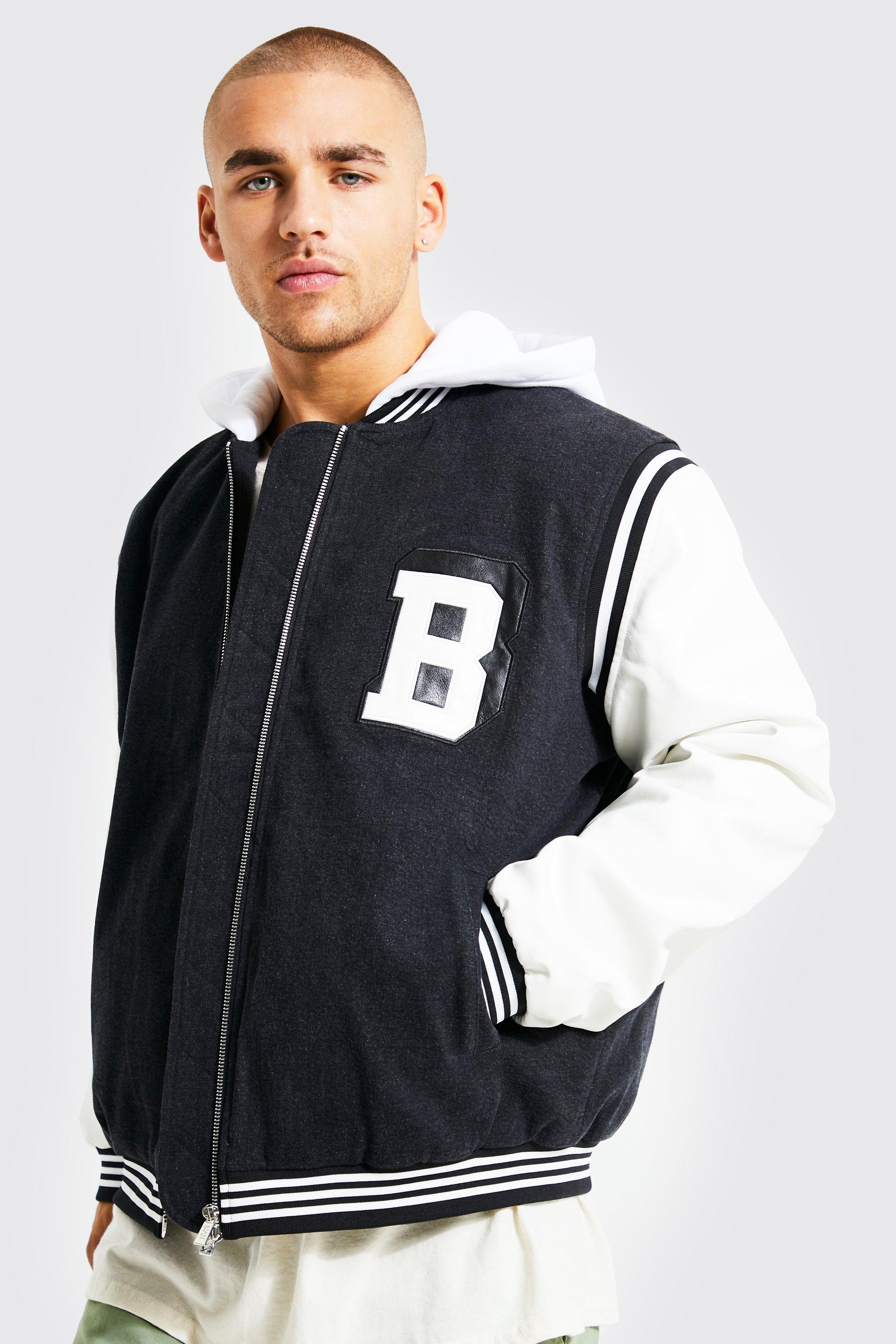 Oversized Denim Hooded Badge Varsity Jacket